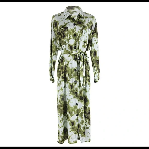 Green Coverup Long Sleeve collared shirt Swimsuit ButtonDown - Picture 5 of 12